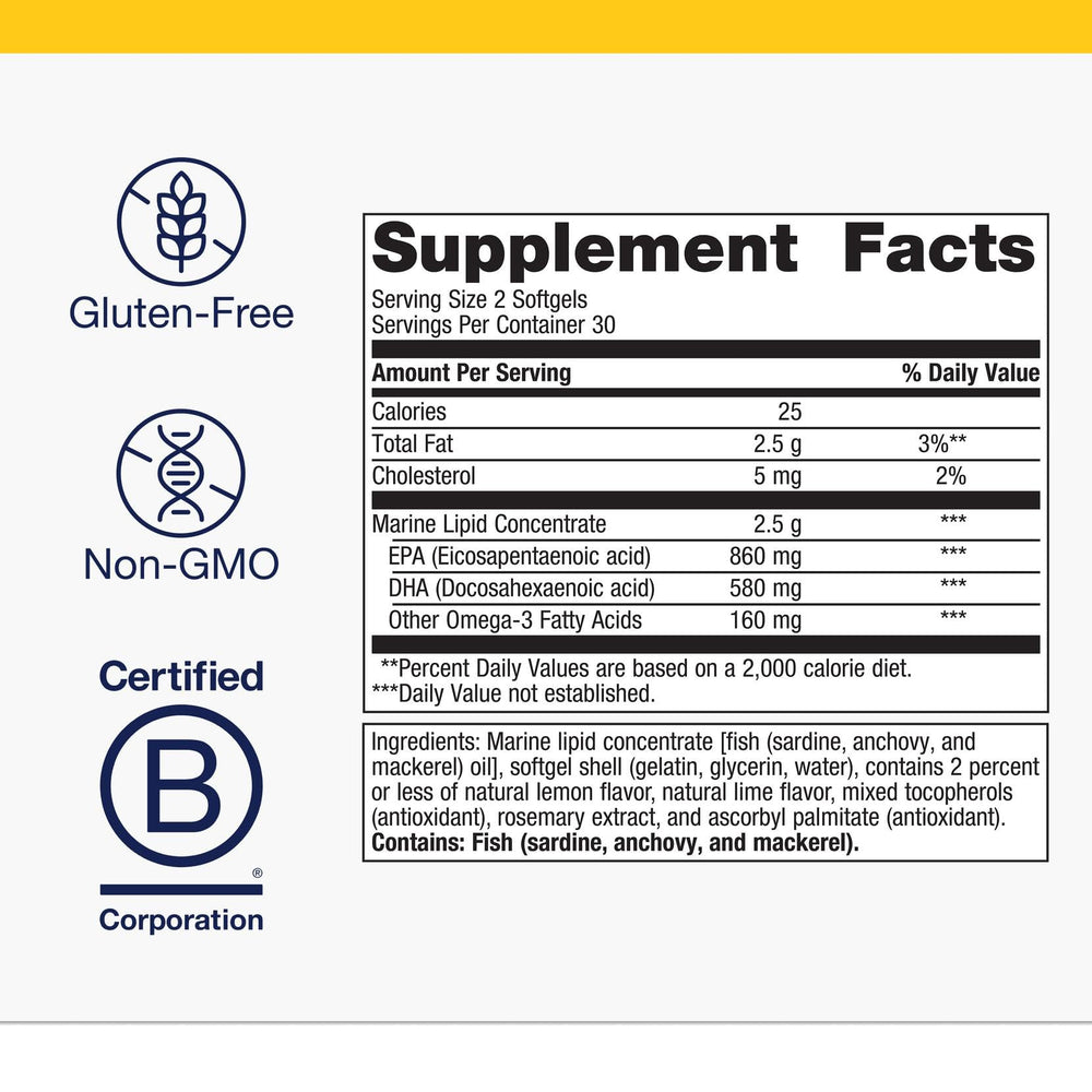 Close-up of Metagenics OmegaGenics softgels for easy daily intake