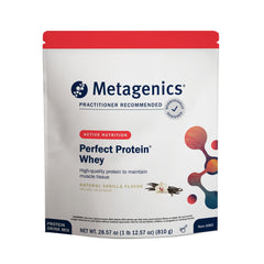 Metagenics Perfect Protein bottle pour shows convenient post-workout fuel in vanilla formula