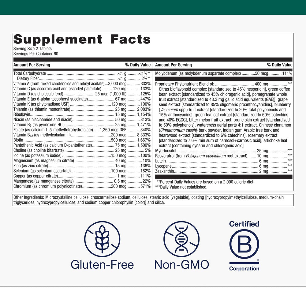 Metagenics PhytoMulti Without Iron tablets close-up showing plant-based nutrients