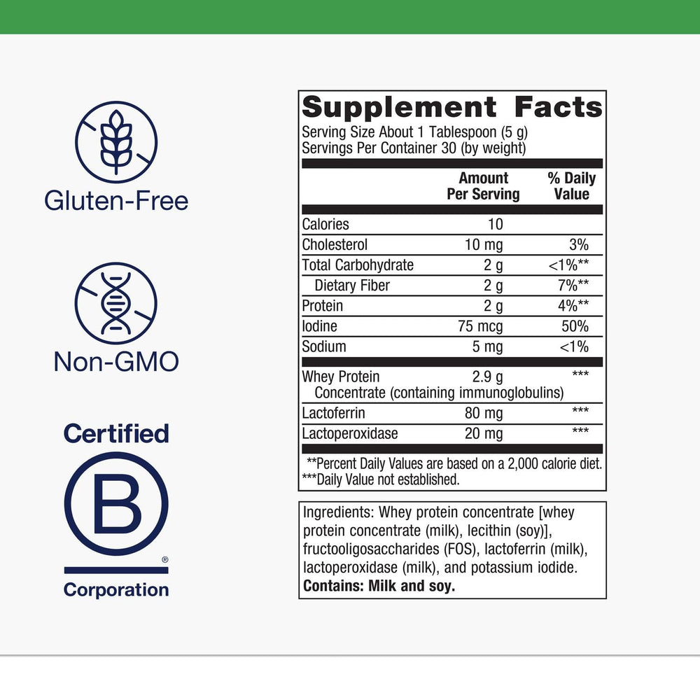 Close-up of Metagenics Probioplex Intensive Care tub label showing ingredients