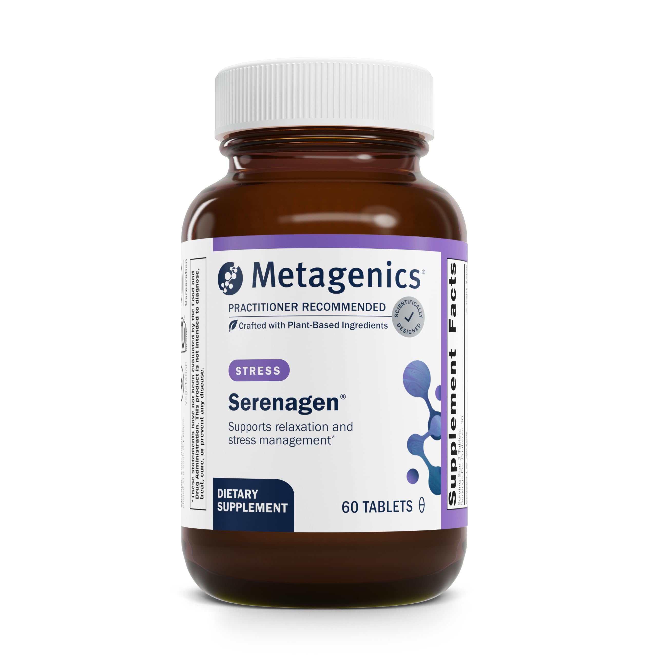 Metagenics Serenagen bottle with Asian ginseng blend promotes calm focus and stress support.
