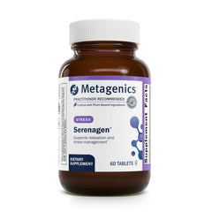 Metagenics Serenagen bottle with Asian ginseng blend promotes calm focus and stress support.