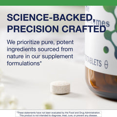 Metagenics SpectraZyme bottle on kitchen counter for daily digestion routine.