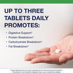 Metagenics SpectraZyme Pancreatic Enzymes bottle pouring tablets for on-the-go digestion.