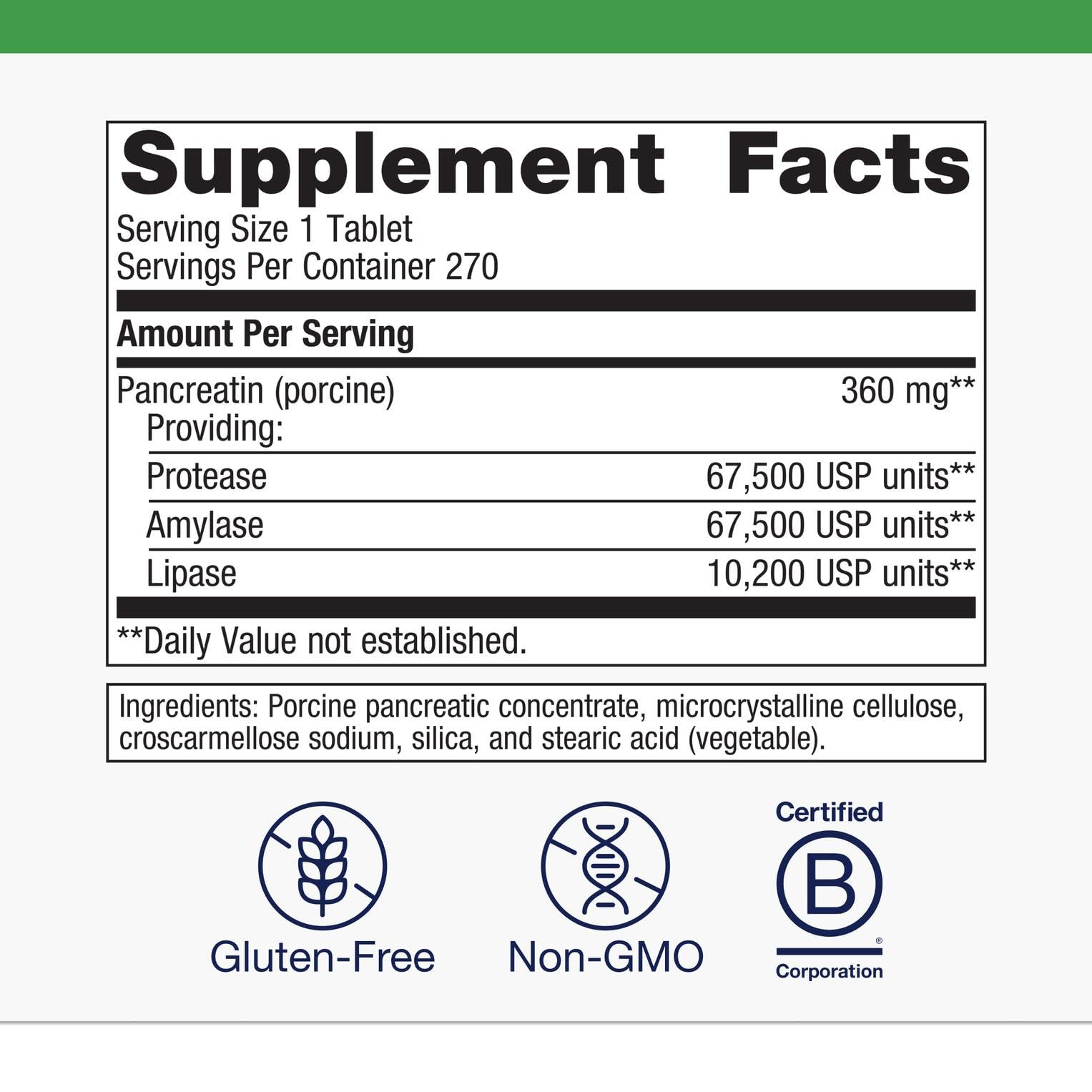 Close-up of Metagenics SpectraZyme label highlighting non-GMO and gluten-free ingredients.