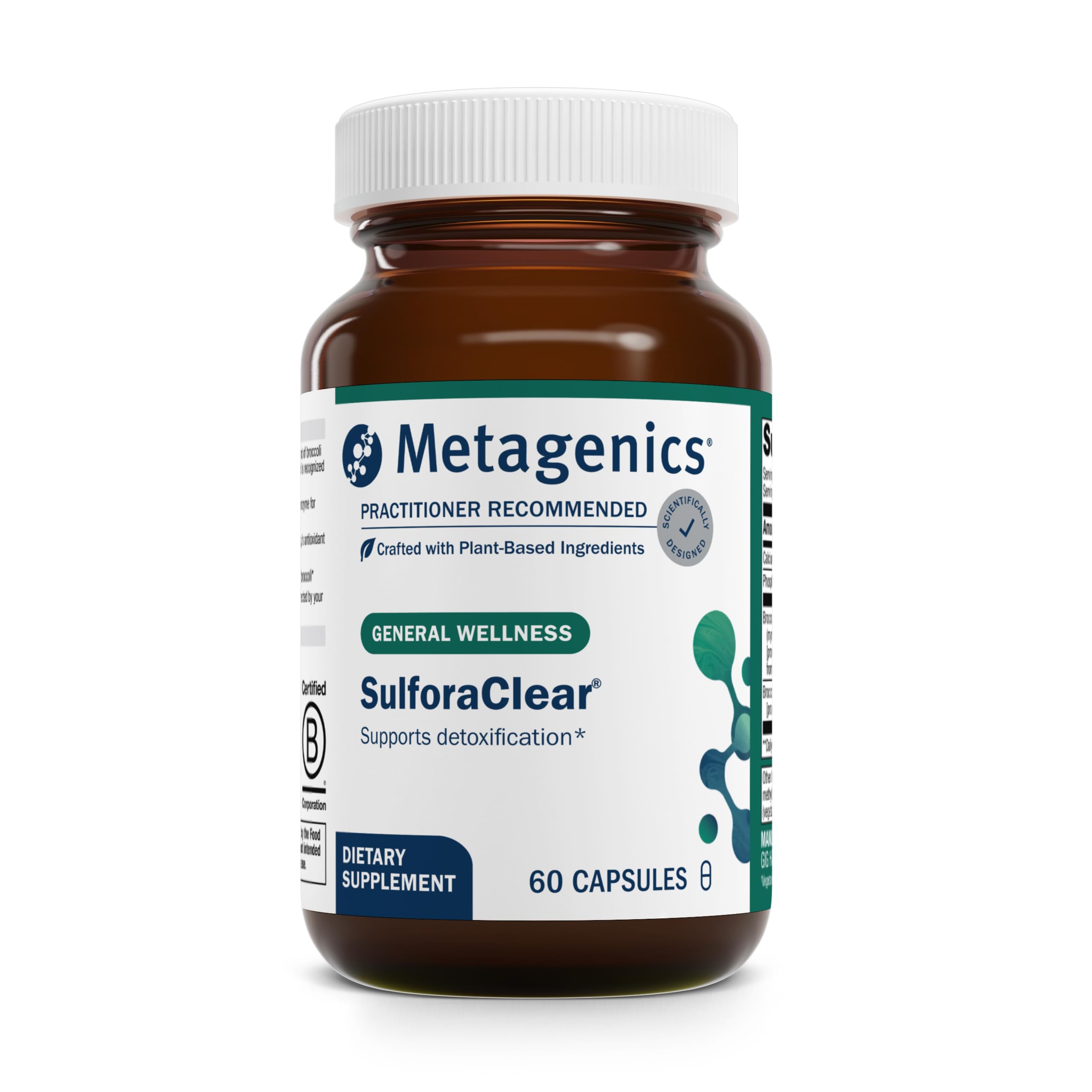 Metagenics SulforaClear bottle front highlighting packaging for daily detox support