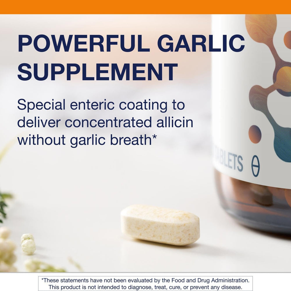 Metagenics SuperGarlic 6000 non-GMO gluten-free label, clean ingredient profile.