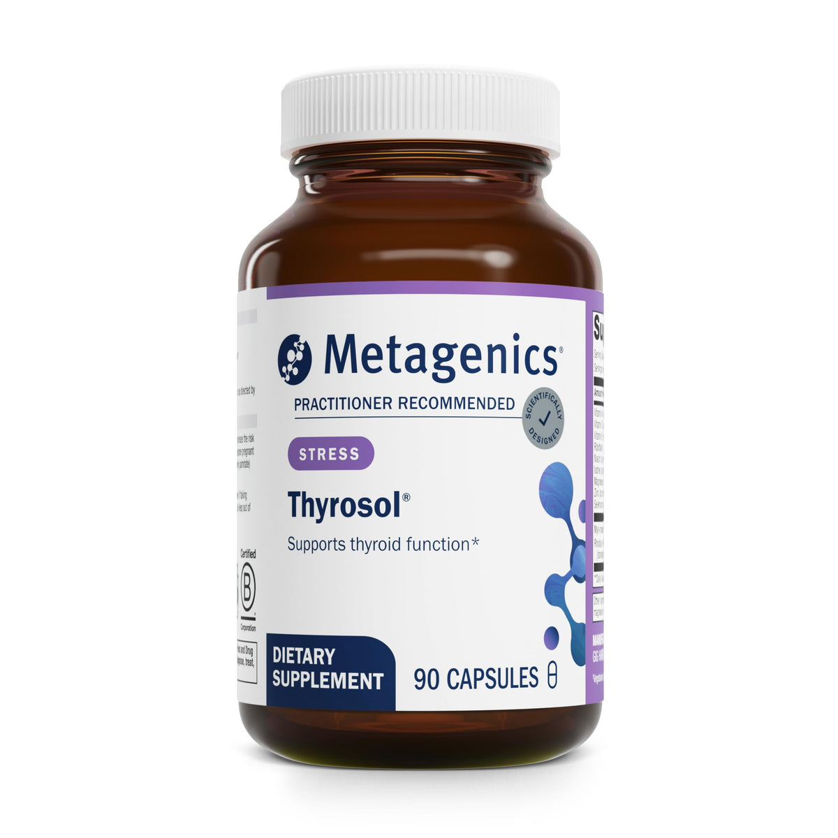 Metagenics Thyrosol bottle front view, supporting thyroid balance with essential minerals.