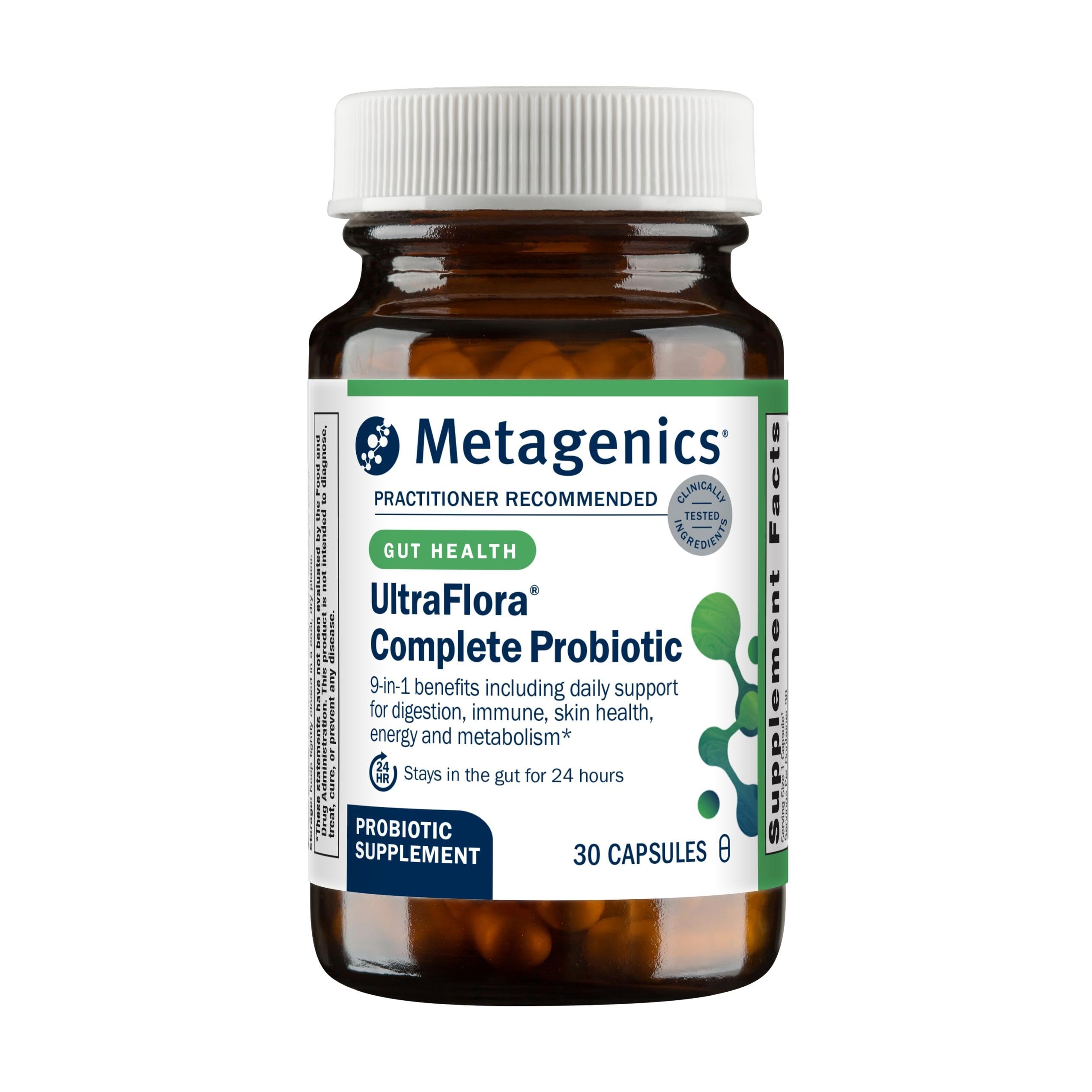 Metagenics UltraFlora Complete bottle front view showing probiotic balance support.