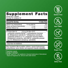 Metagenics UltraFlora Complete label closeup highlighting multistrain probiotic for immune support.