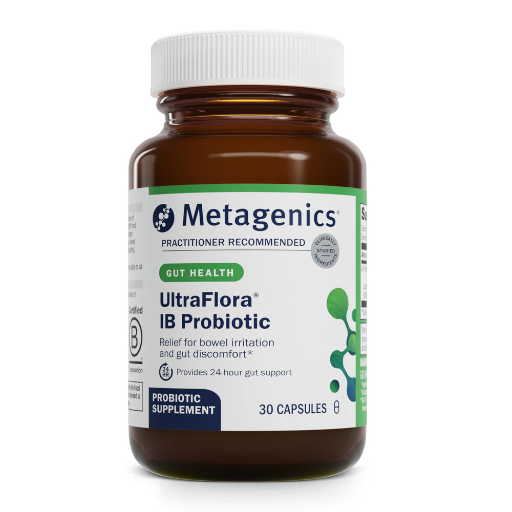 Metagenics UltraFlora IB Probiotic bottle promoting digestive balance
