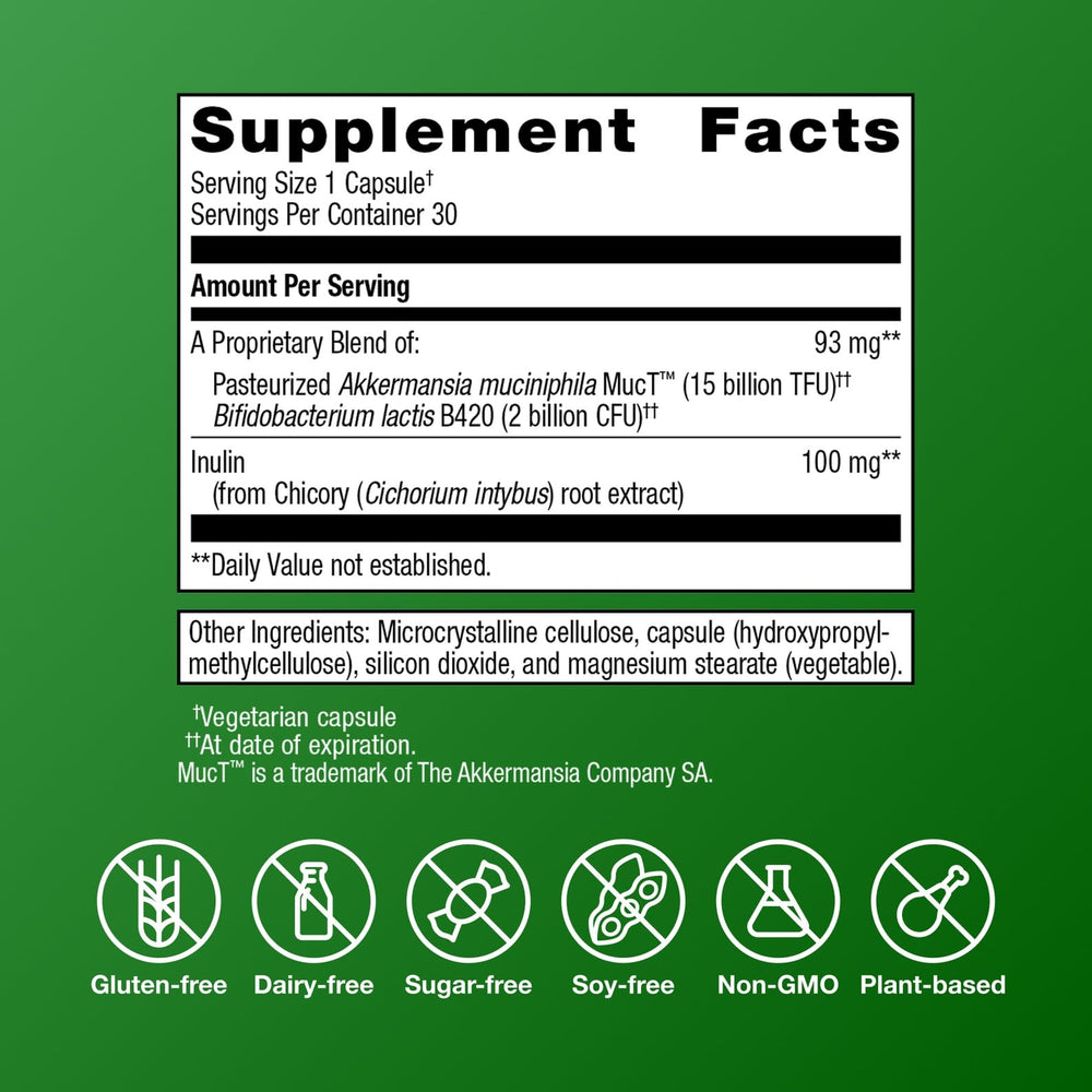 Closeup of Metagenics UltraFlora Triplebiotic capsules as vegan-friendly pills