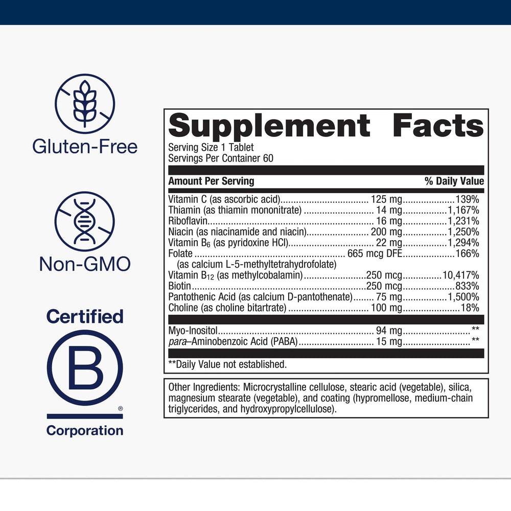 Metagenics Vitamin B-Complex bottle for daily routine and mood support.