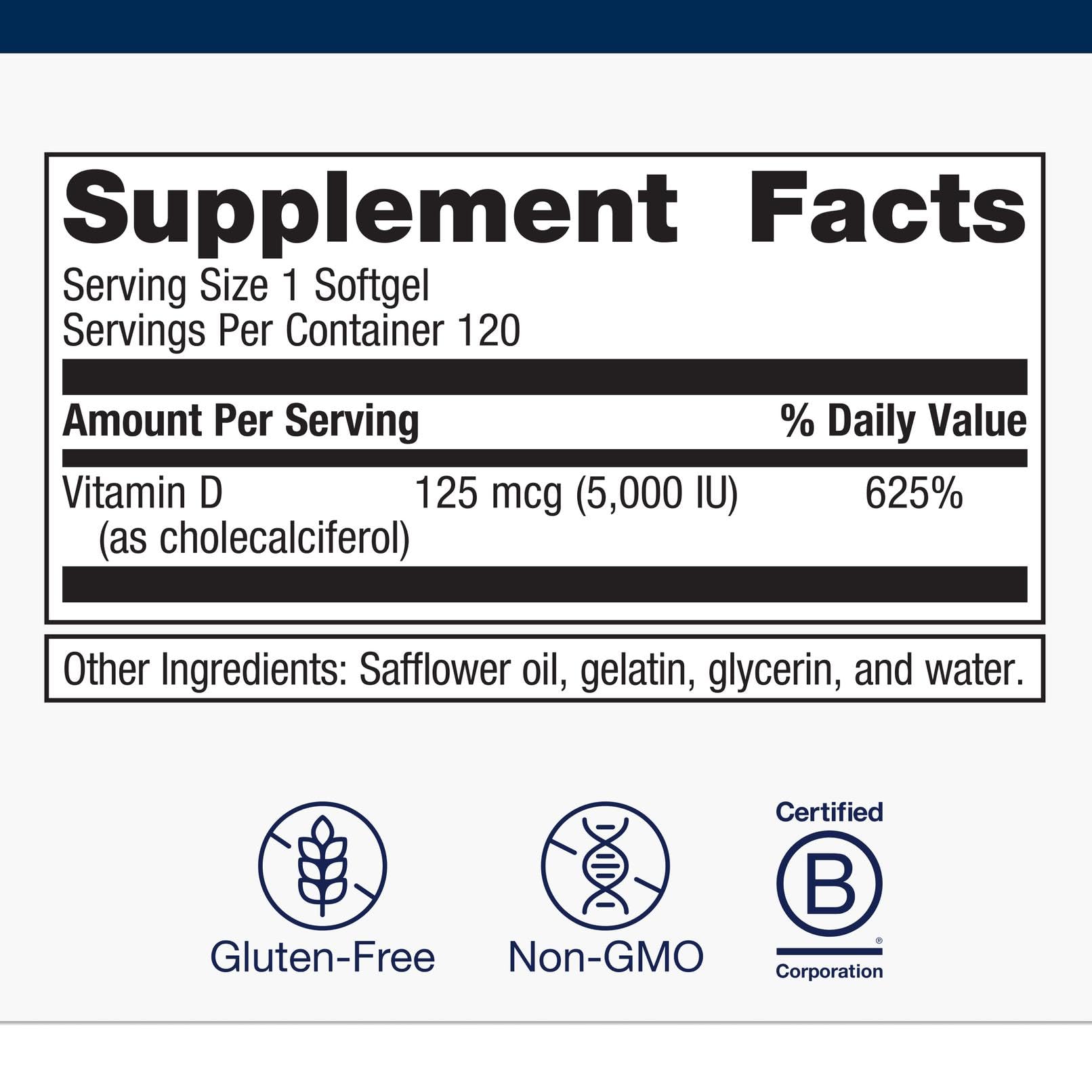 Metagenics Vitamin D3 softgels with coconut oil for enhanced absorption.