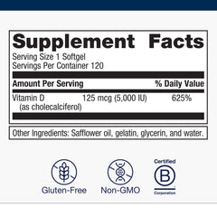 Metagenics Vitamin D3 softgels with coconut oil for enhanced absorption.