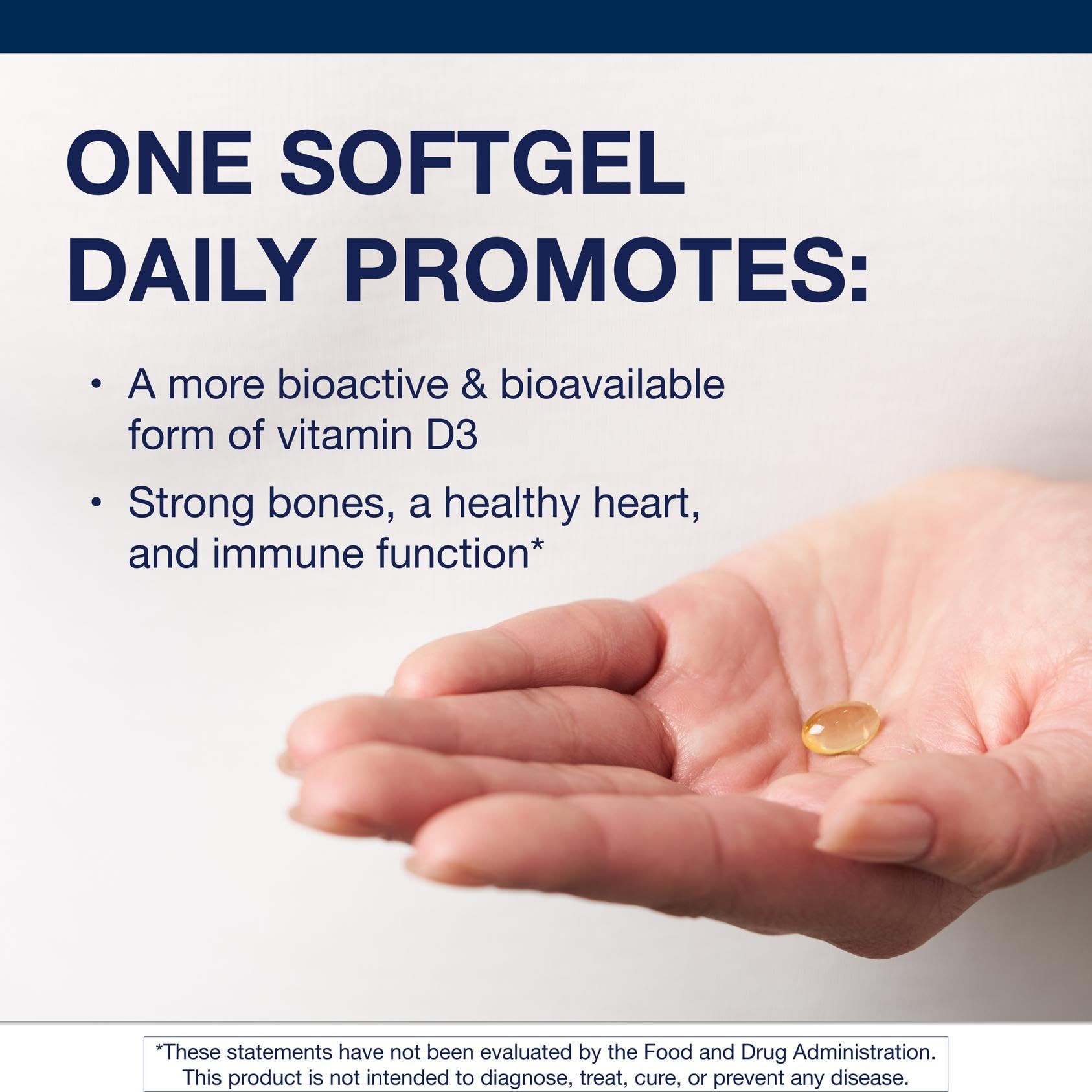 Product label highlighting non-GMO and gluten-free Metagenics D3 softgels.