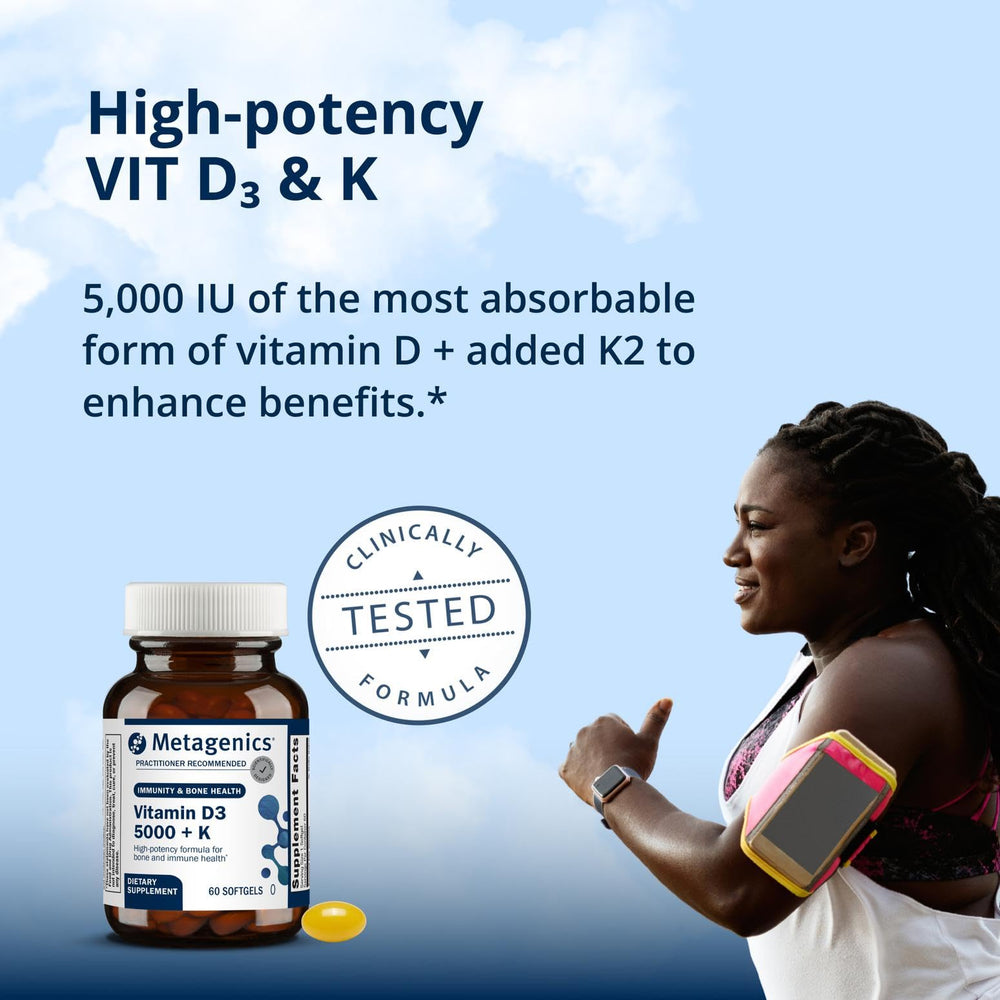 Metagenics D3 plus K MK-7 capsule shows bone health synergy.