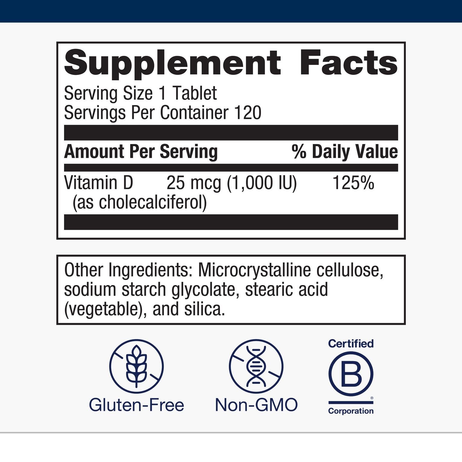 Close-up of Metagenics Vitamin D3 tablets prepared for daily intake.