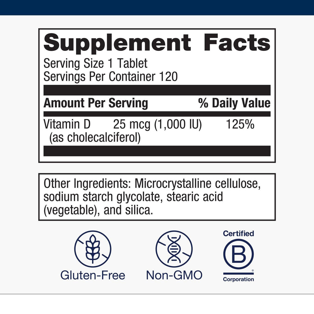 Close-up of Metagenics Vitamin D3 tablets prepared for daily intake.