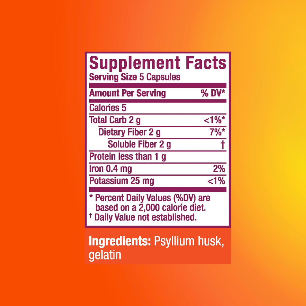 Metamucil box and bottle displayed on kitchen counter