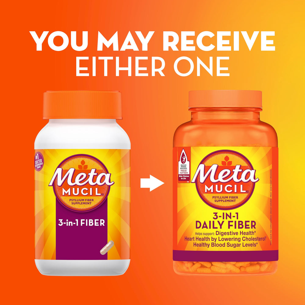 Metamucil psyllium husk capsules ready to use outside bottle