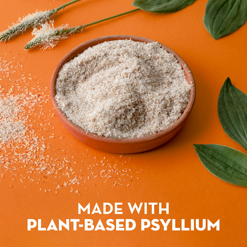 Metamucil psyllium husk capsules ready for daily routine with water