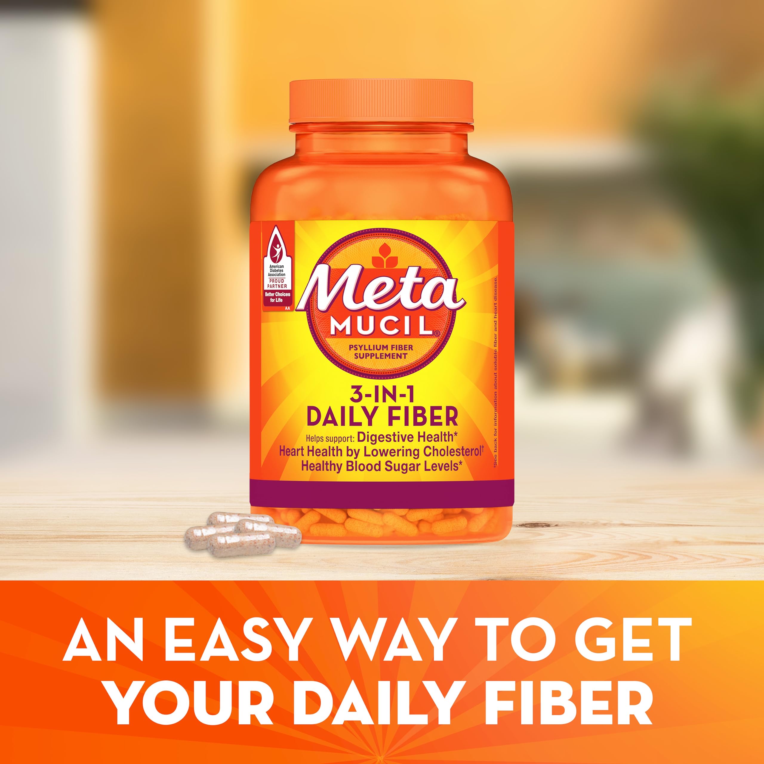 Metamucil psyllium husk capsules serving packaging for easy use