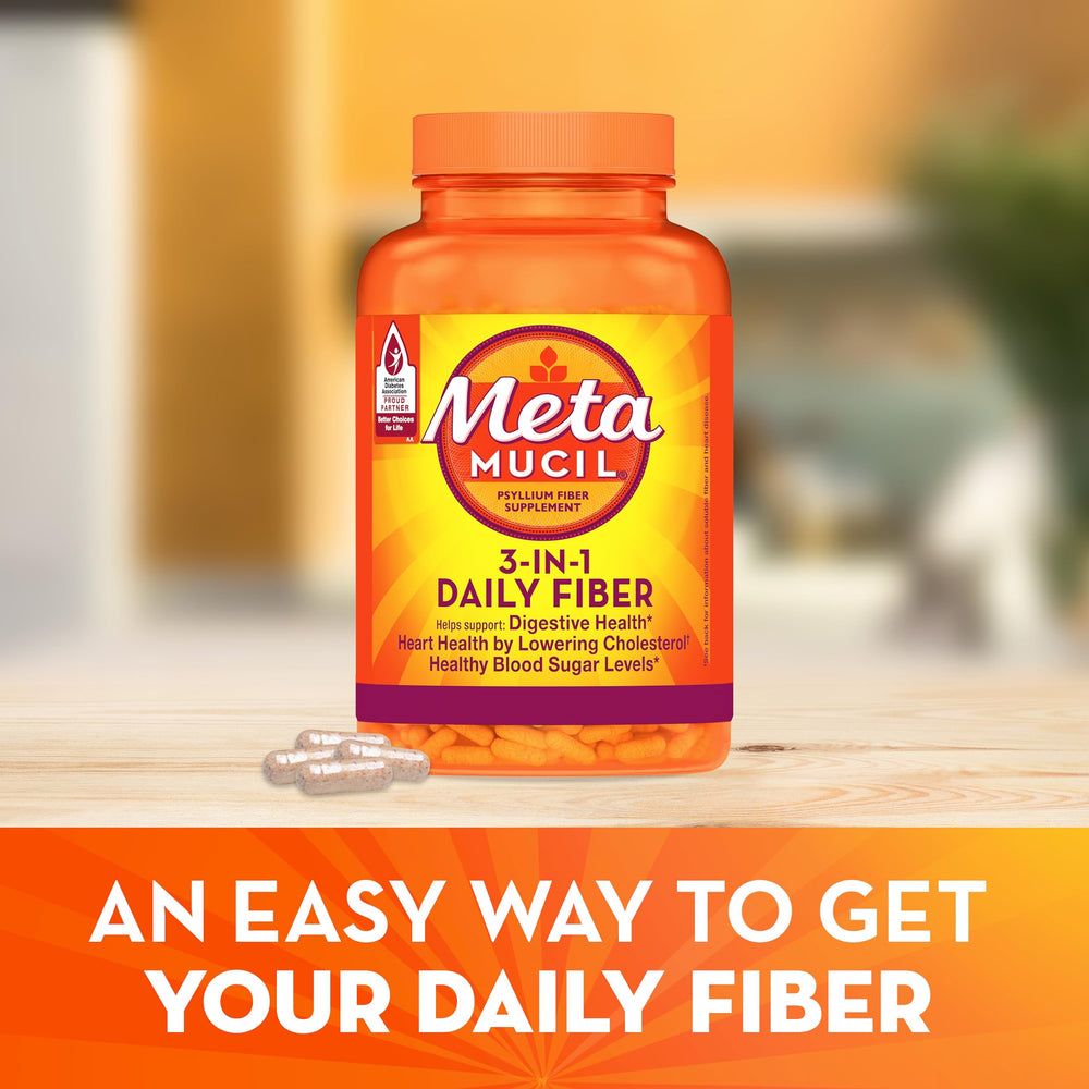 Metamucil psyllium husk capsules serving packaging for easy use