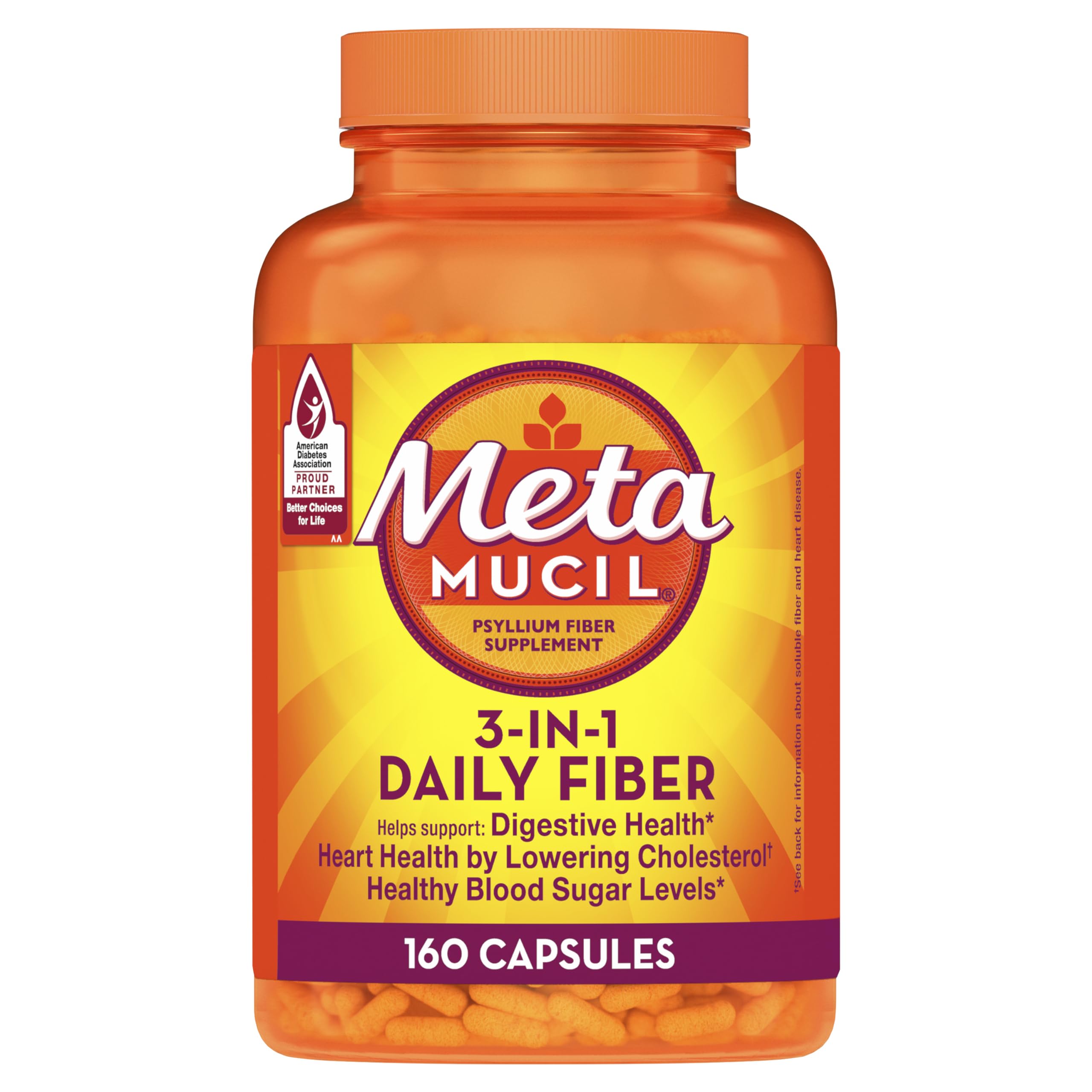 Metamucil psyllium husk fiber bottle for daily fiber support