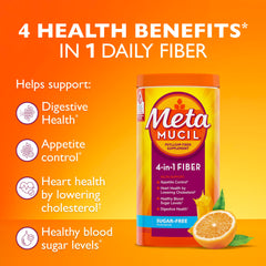 Metamucil psyllium husk fiber bottle highlighting digestive health support.