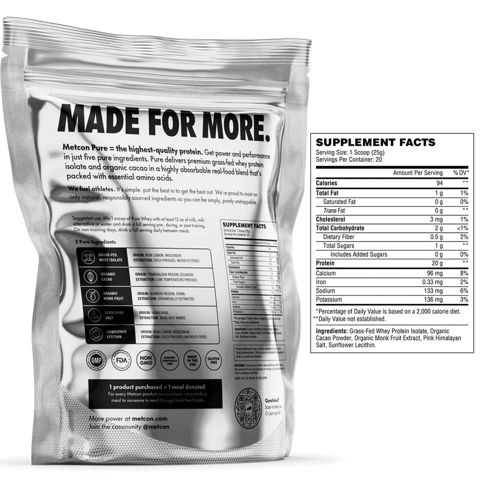MetCon Whey Protein Isolate scoop with cocoa flavor for a quick post-training protein boost.