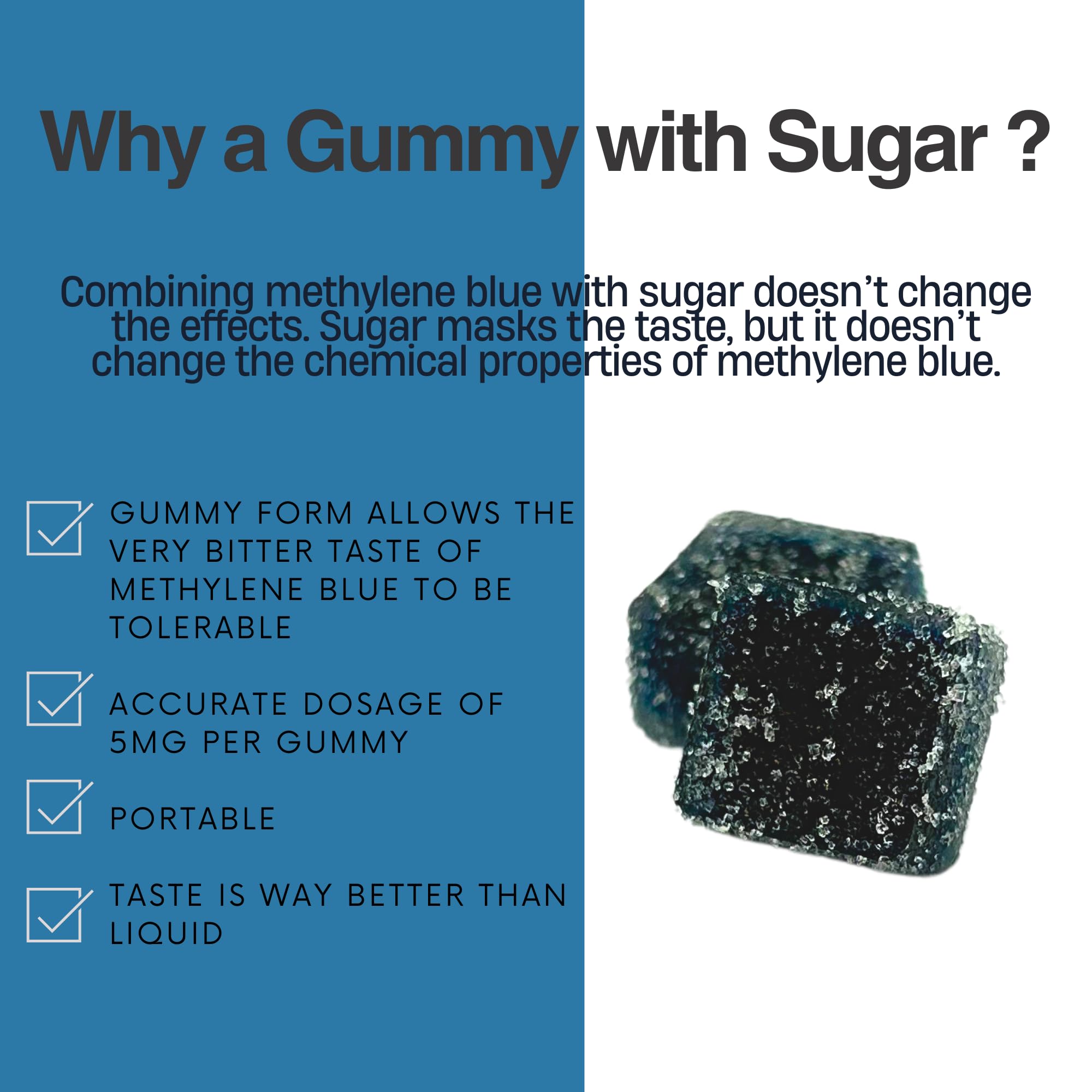 Methylene Blue Co blue tongue movement visuals suggest product usage in sensory routines.