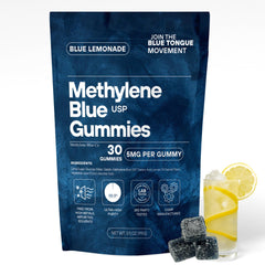 Methylene Blue Co bottle front with 5 mg pills for reliable dosing and quality.
