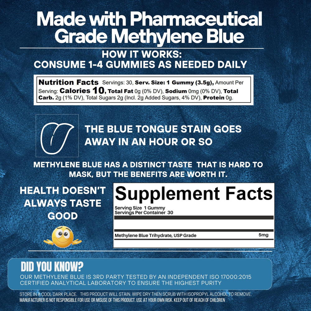 Methylene Blue Co third-party testing pack highlights independent verification for safer supplementation.