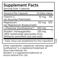 Close-up of capsules for calm focus and mood balance with L-Theanine.