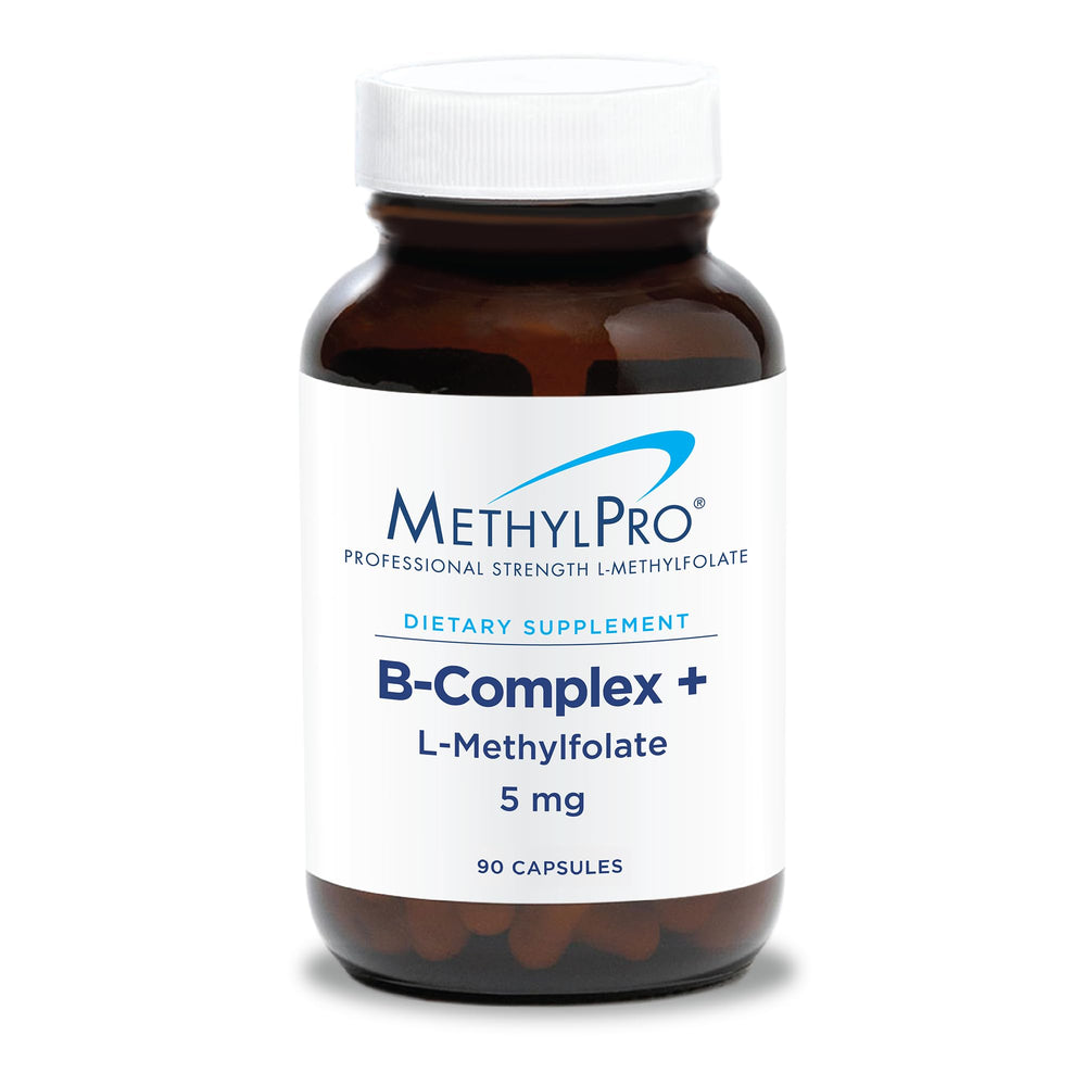 MethylPro B-Complex bottle with 5 mg methylfolate for daily energy.