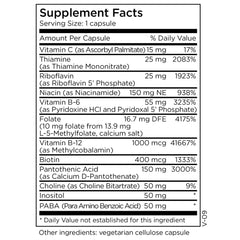 MethylPro B-Complex bottle with capsules demonstrates vegan, clean daily nutrition