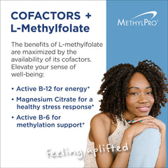 MethylPro capsules glossy pack highlights high-dose L-methylfolate with cofactors.