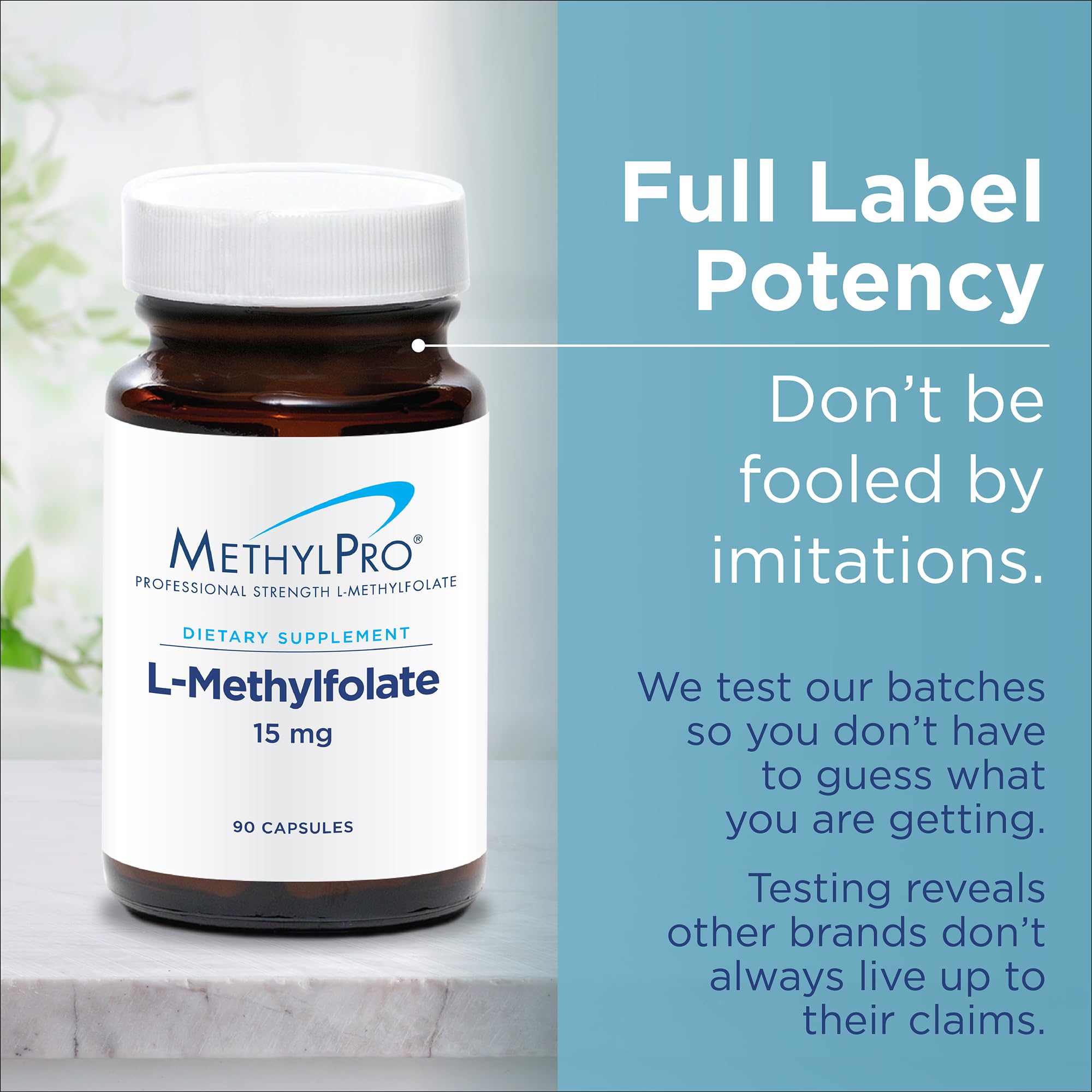 MethylPro L-Methylfolate 7.5 mg bottle front showing 90 capsules for daily use.