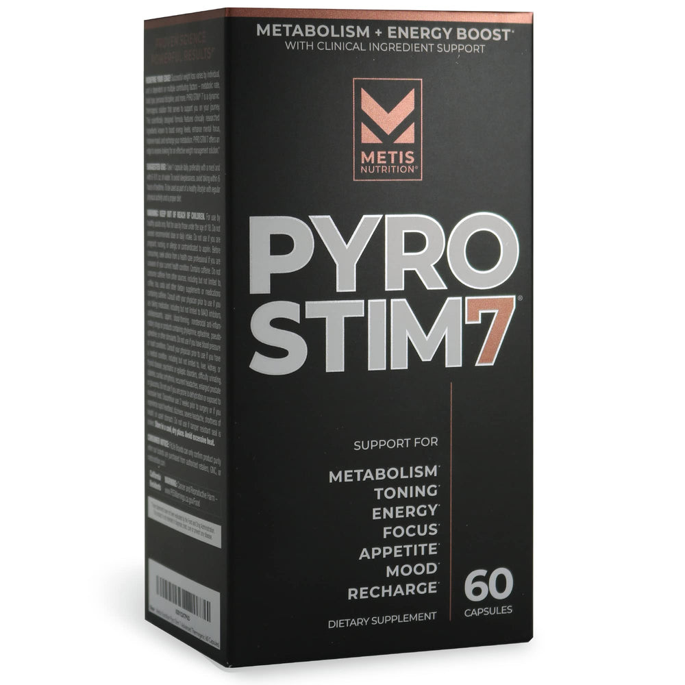METISNutrition Pyro Stim7 bottle ready for daily energy and metabolism support.