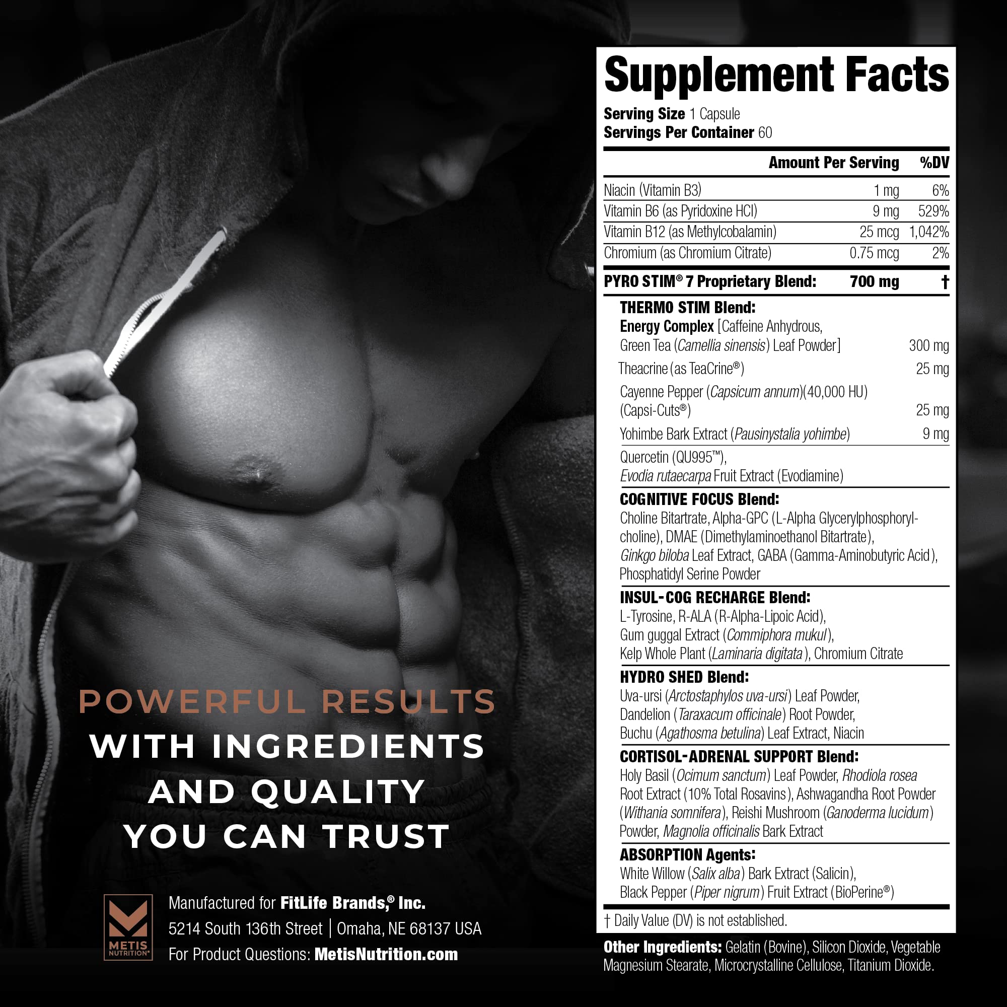 METISNutrition Pyro Stim7 capsules closeup for easy daily use.