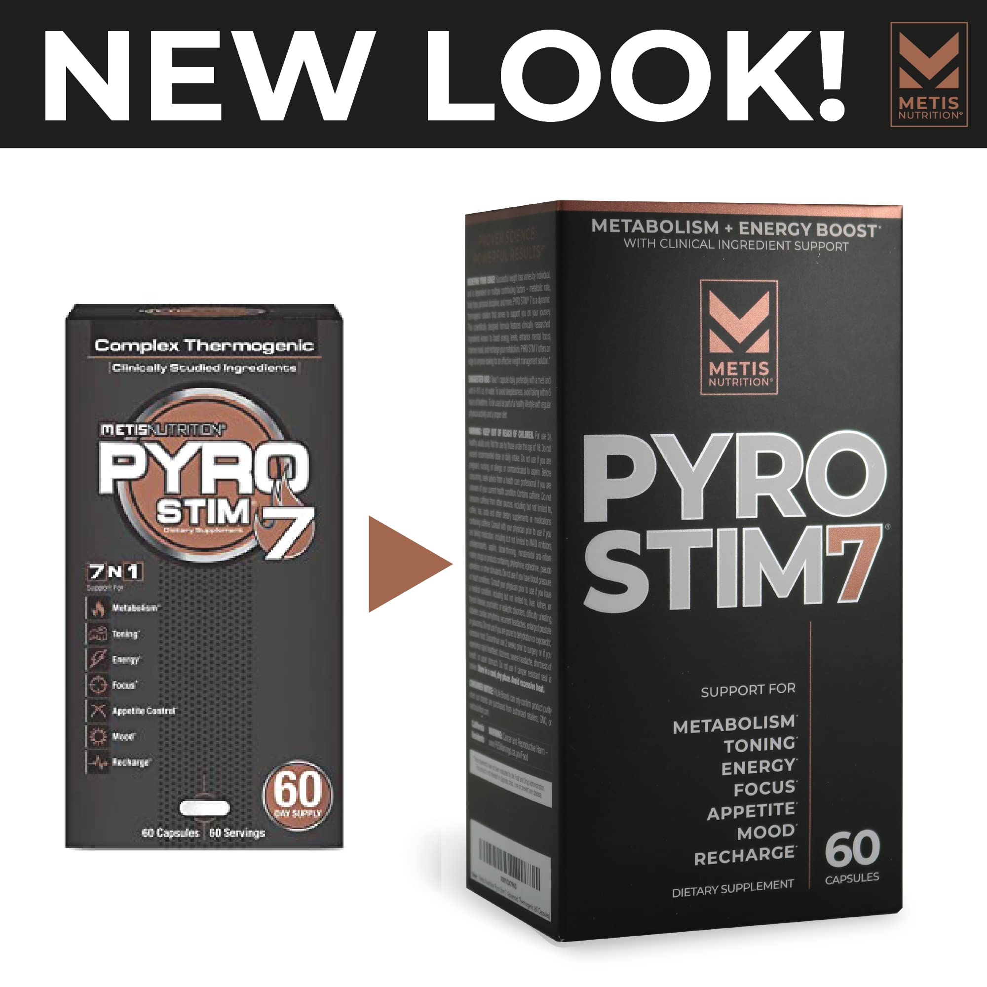 METISNutrition Pyro Stim7 label detail showing ingredients and usage guidance.