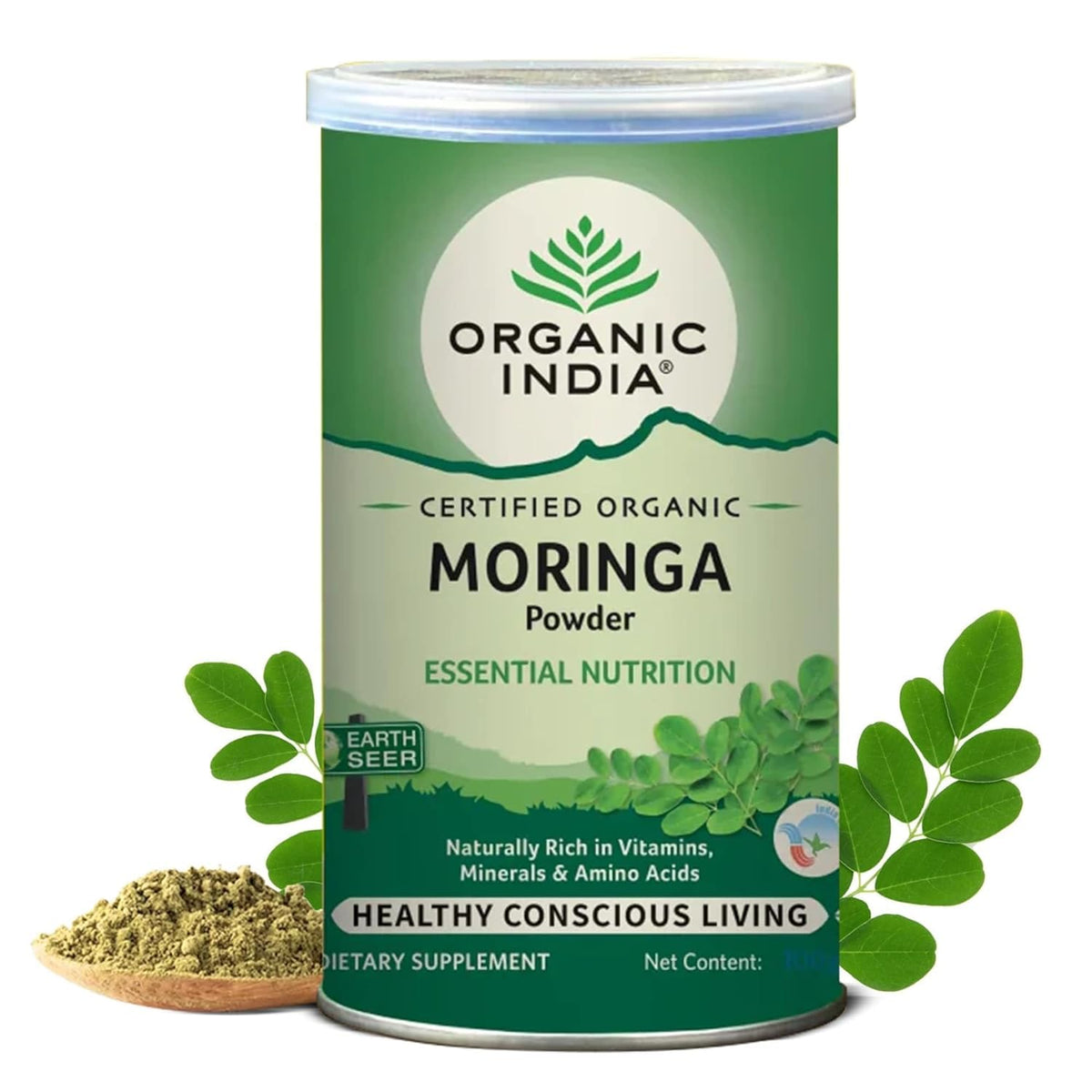 Metrey Herbotech Moringa Powder bottle front view for natural energy support.