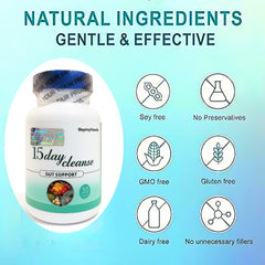 Meyrin y Francisco 15 Day Cleanse capsules close-up highlights gut support.