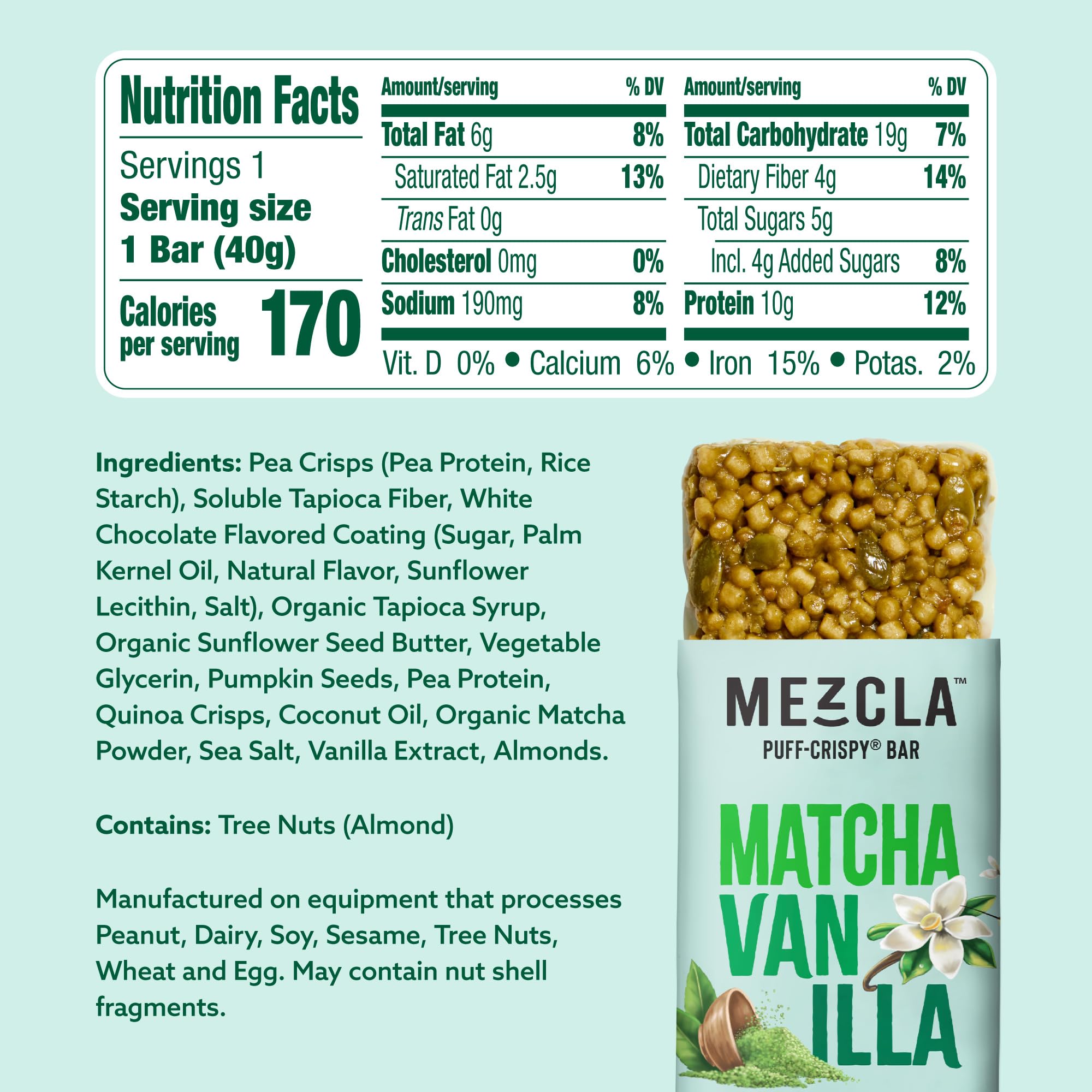 Mezcla 10g Plant Protein bar delivers protein-powered energy for meals or workouts.