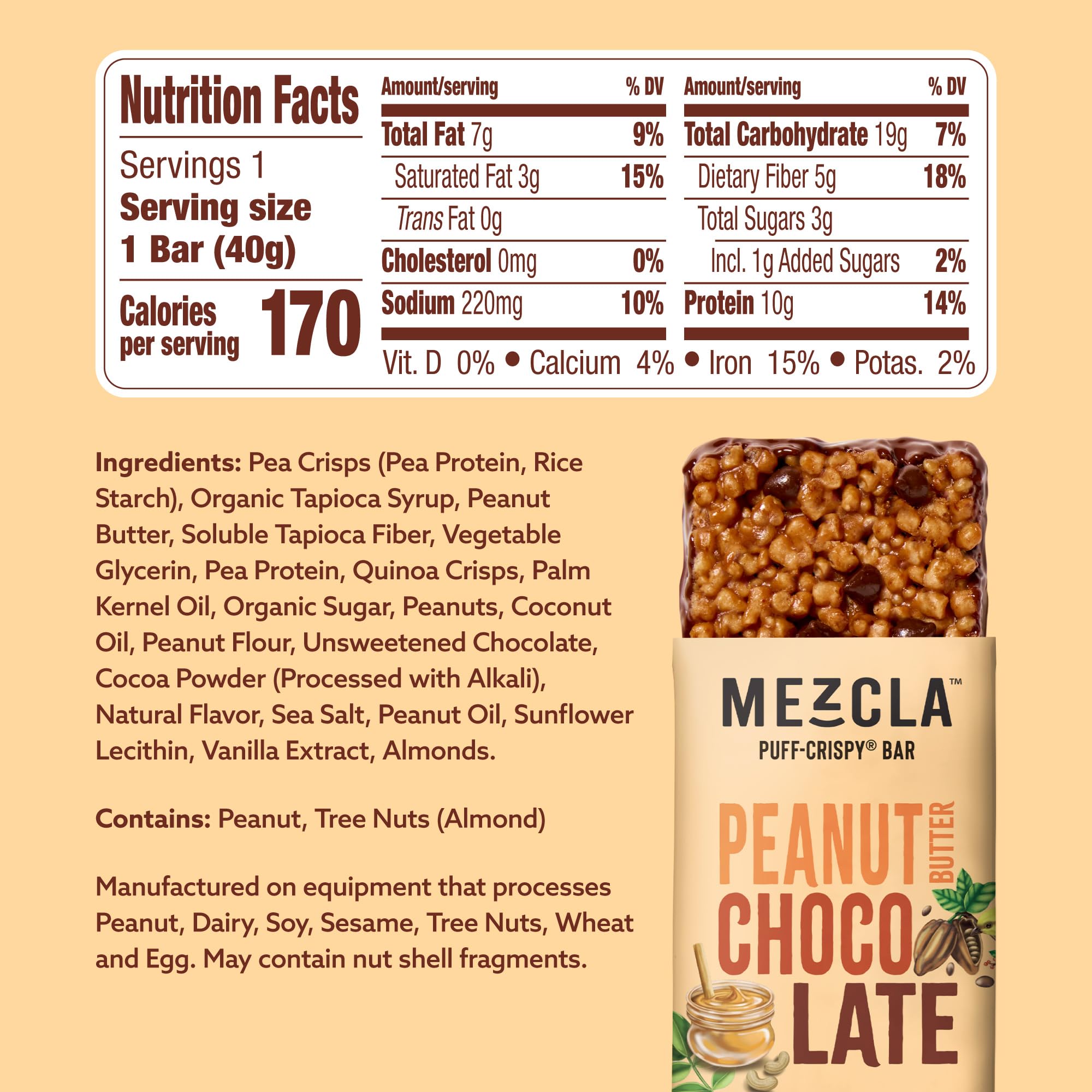 Mezcla Peanut Butter Chocolate Bar close-up – creamy peanut butter with rich chocolate flavor.