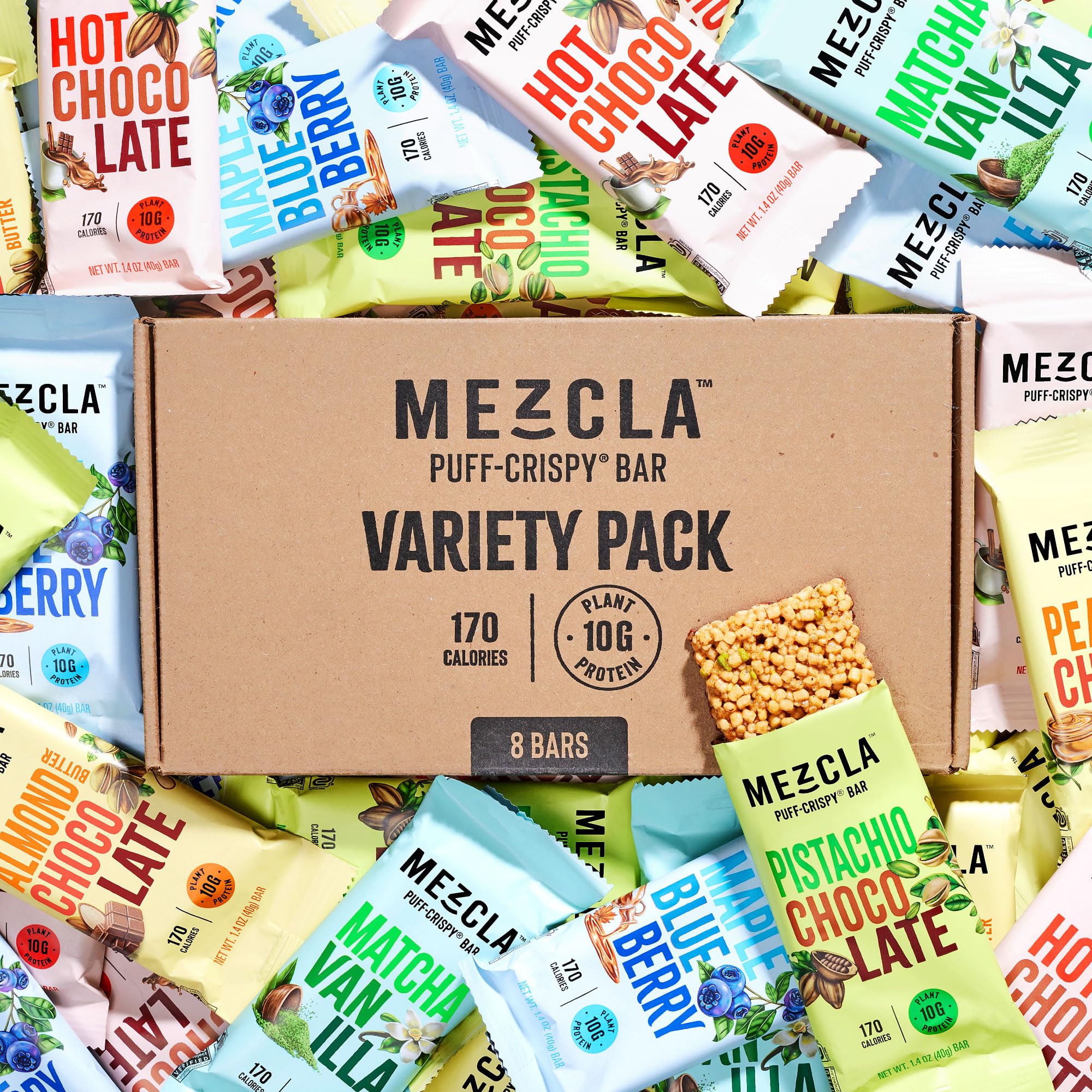 Mezcla Puff Crispy Bar gluten-free vegan label on packaging.