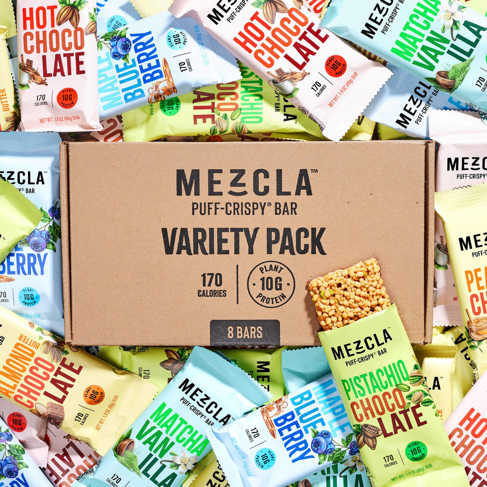 Mezcla Puff Crispy Bar gluten-free vegan label on packaging.