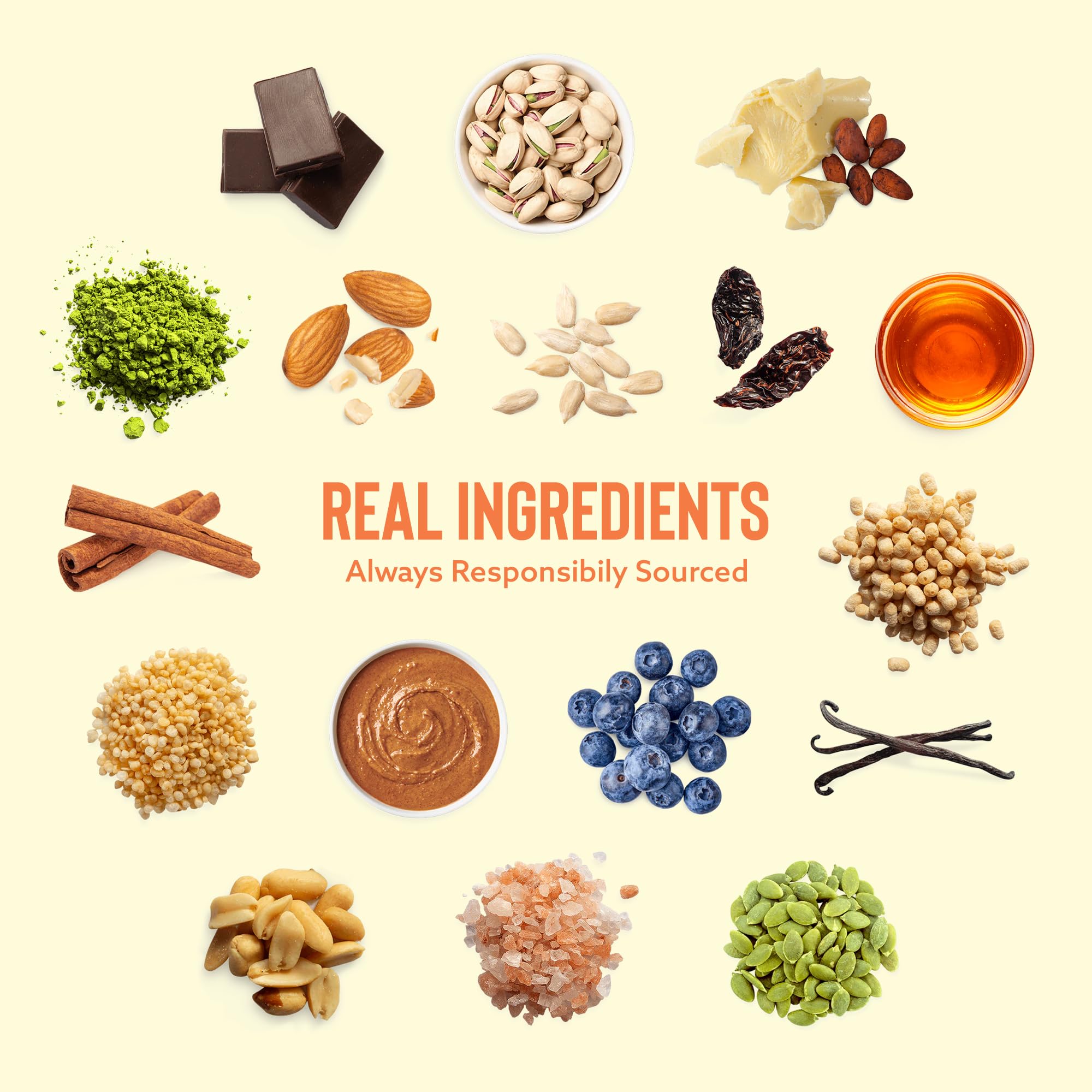 Mezcla Puff Crispy Bar ingredients close-up with pea protein and quinoa.