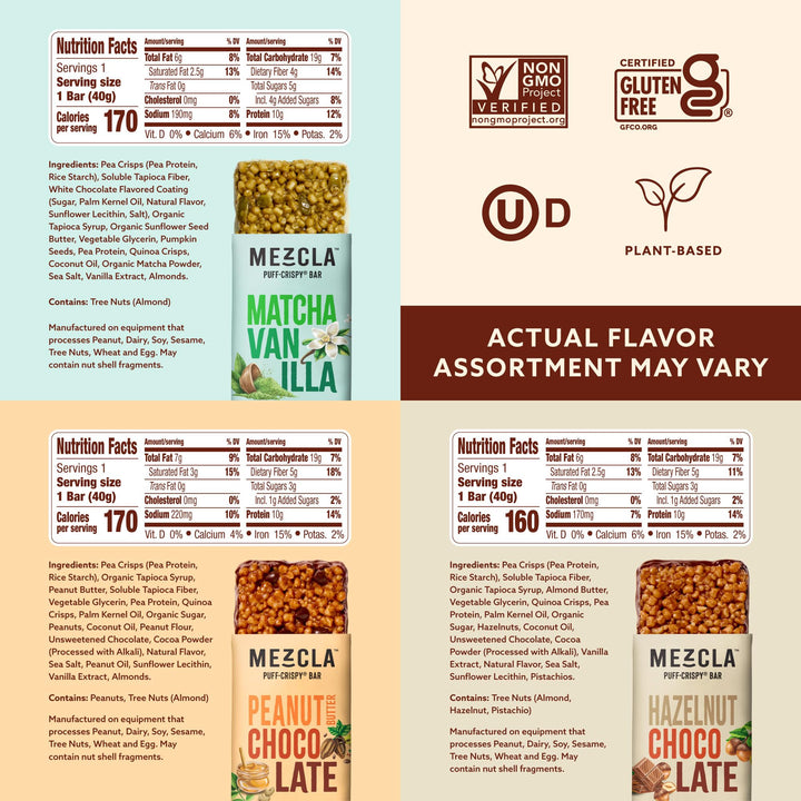Mezcla Puff Crispy Bar multi-flavor pack shot highlighting diverse flavor options.
